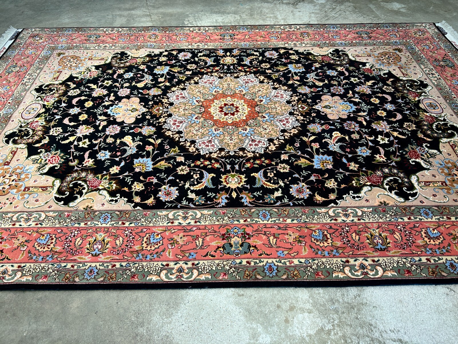 6'9"x10'5" Very Fine Hand-Knotted Wool & Silk Blend Tabrize Carpet - Area Rug