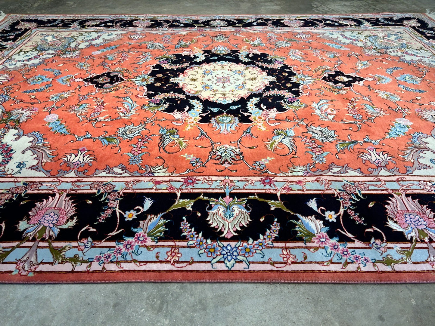 7'x10' Fine Hand-Knotted Wool & Silk Tabrize Rug - Area Carpet