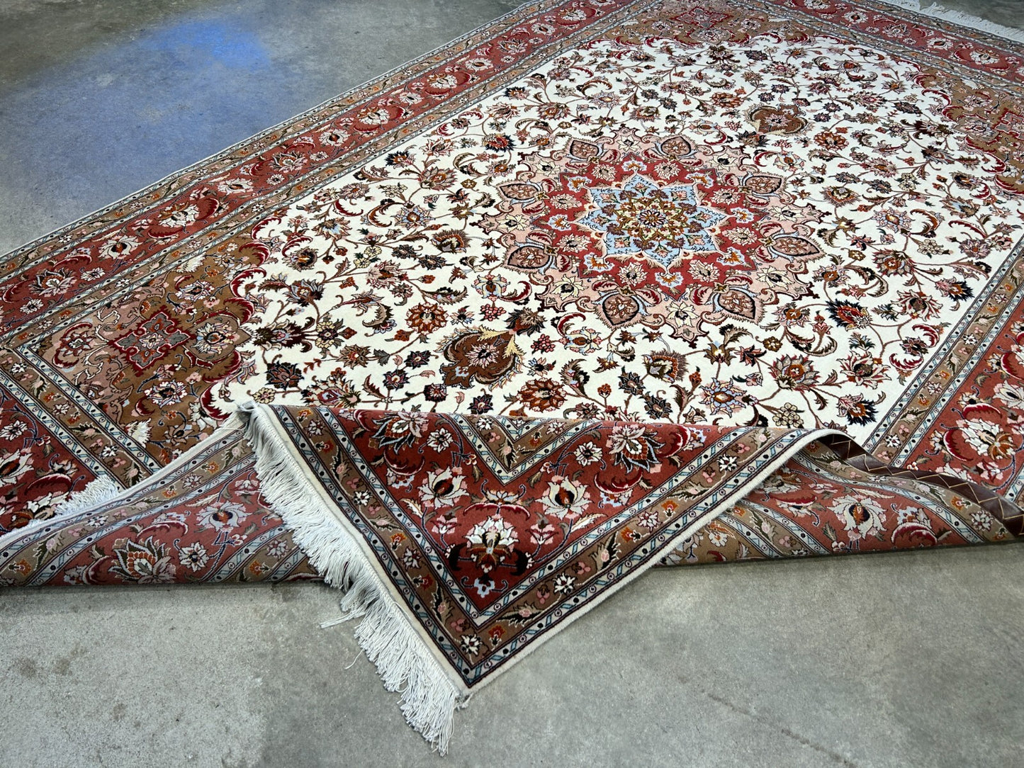 6'7"x10'1" Fine Hand-Knotted Wool & Silk Blend Tabrize Carpet - Area Rug