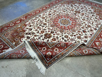 6'7"x10'1" Fine Hand-Knotted Wool & Silk Blend Tabrize Carpet - Area Rug
