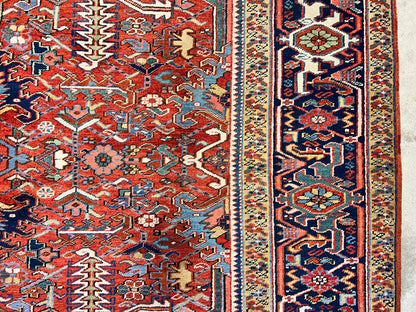 Collector Item - 9'1"x12'2" Antique Fine Wool Herize Hand-Knotted Rug