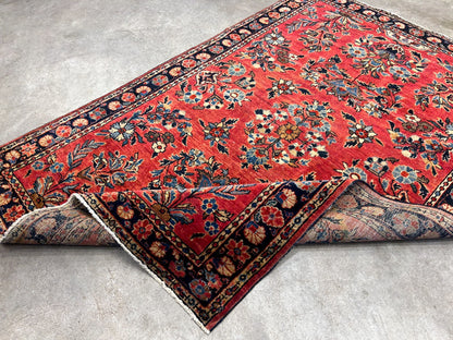 3'4"x4'10" Antique Hand-Knotted 100% Wool Pile Sarouke Mohajeran Rug