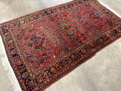 4'9"x6'3" Collector Antique Hand-Knotted 100% Wool Sarouke Rug