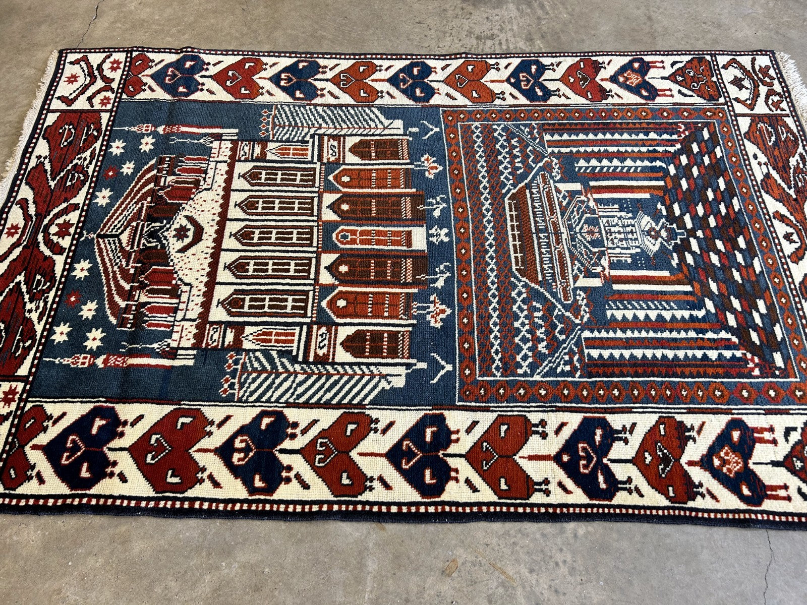 3'7"x5'6" Hand-Knotted 100% Wool Pile Shiraze Prayer Rug - Carpet