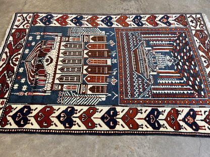 3'7"x5'6" Hand-Knotted 100% Wool Pile Shiraze Prayer Rug - Carpet