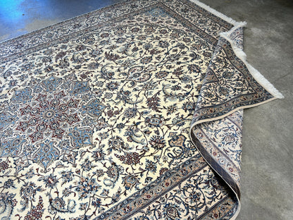 6'9"x10'7" Extremely Fine Hand-Knotted Wool & Silk Blend Naine Carpet - Area Rug