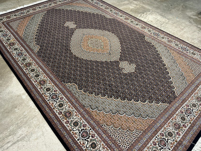 6'8"x10' Fine Hand-Knotted Wool & Silk Oriental Tabrize Rug - Area Carpet