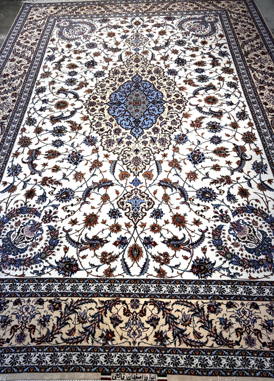 8'6"x12' Extra Fine Hand-Knotted Wool & Silk Isfahane Rug