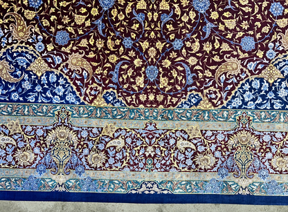 9'7"x12'10" Exquisite Signed Hand-Knotted 100% Silk Qume Rug