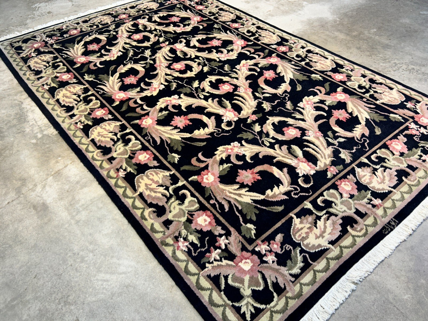 6'x9'2" Hand-Knotted 100% Wool Pile Indo-Tabati Carpet - Area Rug