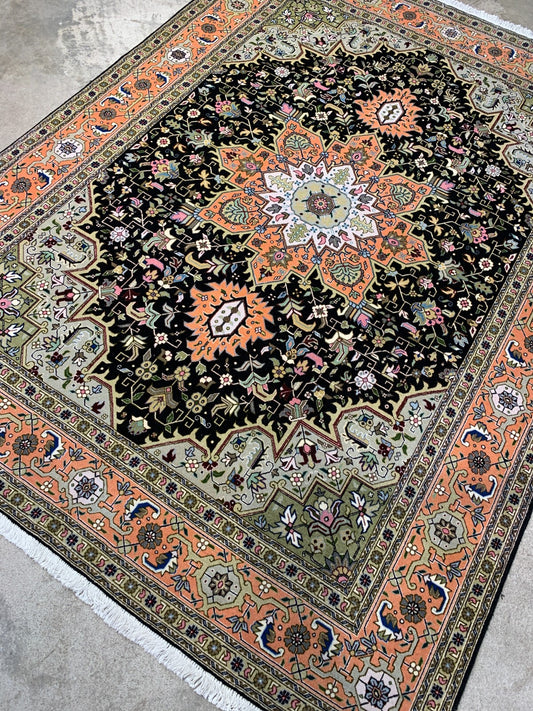 4'11"x6'6" Very Fine Hand-Knotted Wool & Silk Blend Tabrize Area Rug