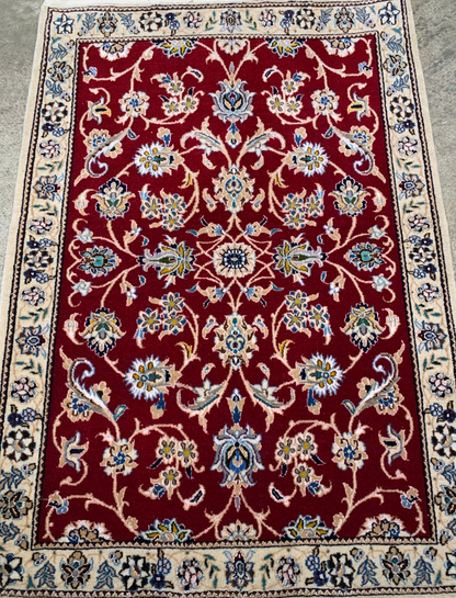 2'1"x2'11" Fine Hand-Knotted Wool & Silk Naine Rug
