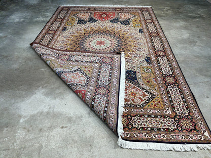 6'7"x10'2" Fine Hand-Knotted Wool & Silk Tabrize Dome Design Rug - Area Carpet
