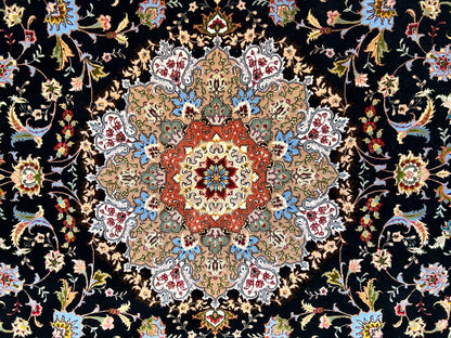 6'9"x10'5" Very Fine Hand-Knotted Wool & Silk Blend Tabrize Carpet - Area Rug