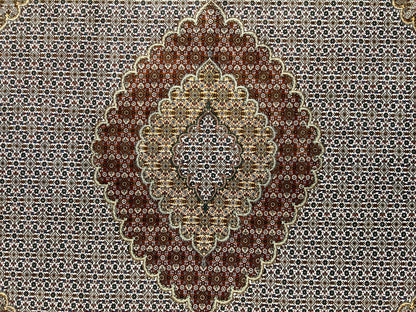 6'8"x10' Fine Hand-Knotted Wool & Silk Oriental Tabrize Rug - Area Carpet