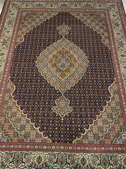 5'x6'9" Fine Hand-Knotted Wool & Silk Blend Tabrize Mahi Carpet - Area Rug
