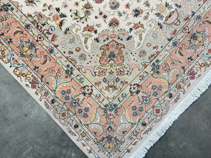 6'7"x9'10" Extra-Fine Hand-Knotted Wool & Silk Blend Tabrize Carpet - Area Rug