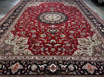 9'x11'9" Fine Hand-Knotted Wool & Silk Tabrize Area Rug - Carpet
