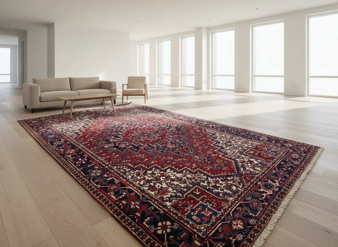 7'8"x11'5" Hand-Knotted 100% Wool Pile Herize Rug