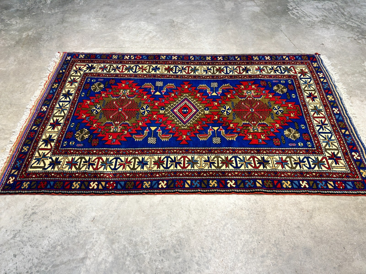3'6"x5'9" Hand-Knotted 100% Wool Pile Yalamehe Rug