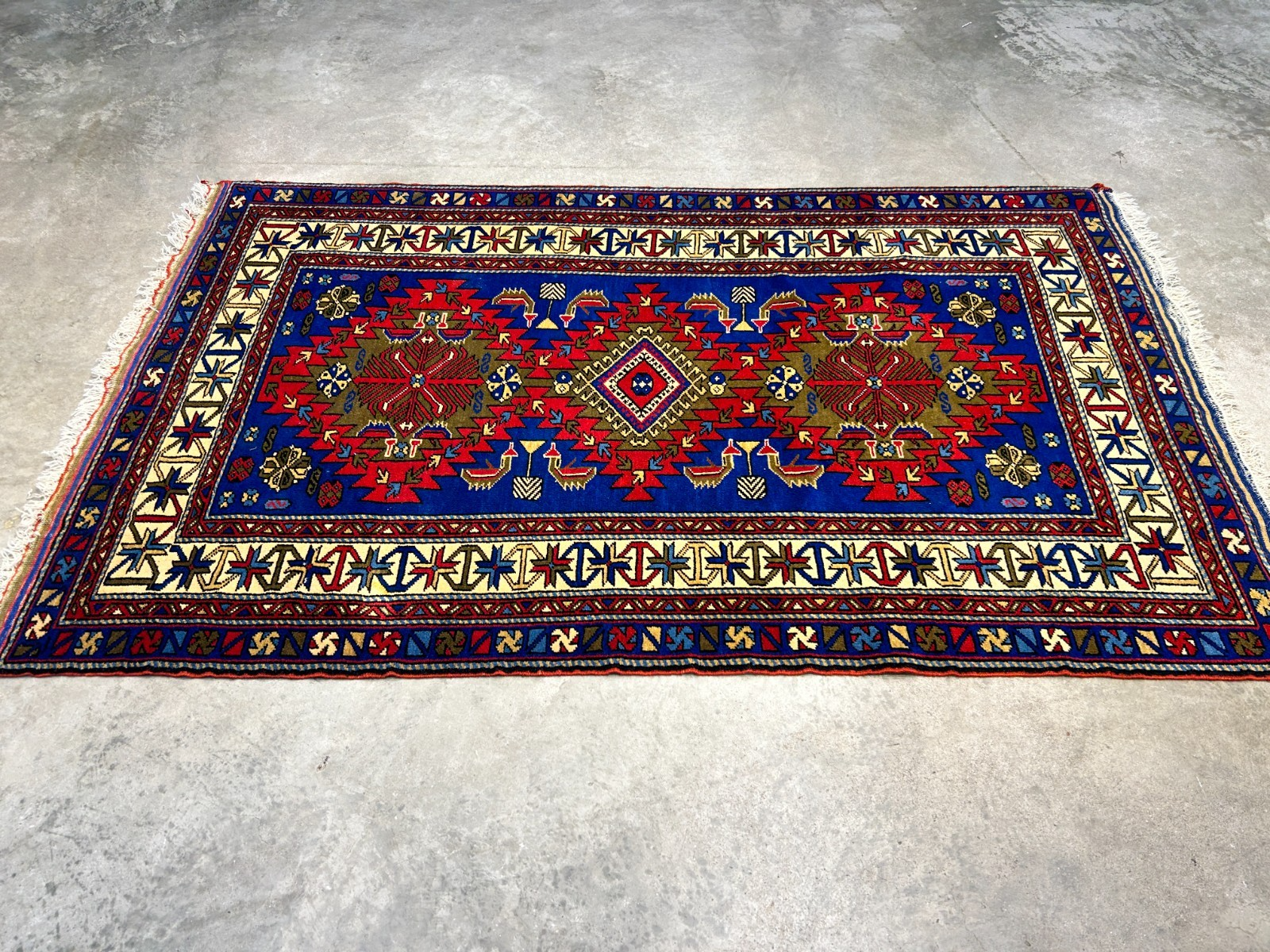 3'6"x5'9" Hand-Knotted 100% Wool Pile Yalamehe Rug