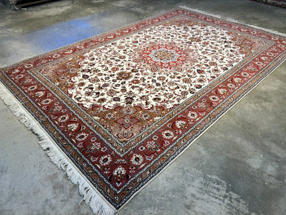 6'7"x10'1" Fine Hand-Knotted Wool & Silk Blend Tabrize Carpet - Area Rug