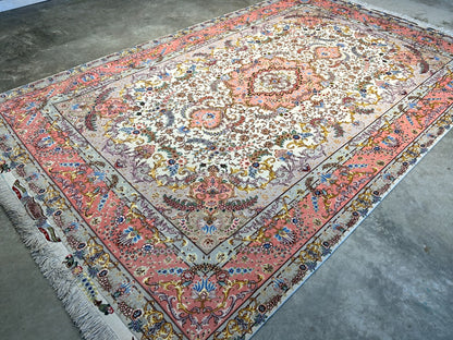 6'8"x10'3" Extra-Fine Signed Hand-Knotted Wool & Silk Tabrize Rug - Area Carpet