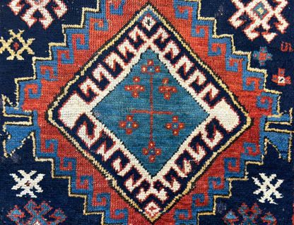 4'1"x7'2" Antique Hand-Knotted 100% Wool Pile Kazak Caucasian Area Rug - Carpet