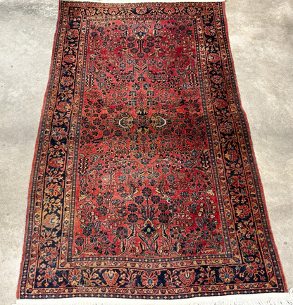 4'9"x6'3" Collector Antique Hand-Knotted 100% Wool Sarouke Rug