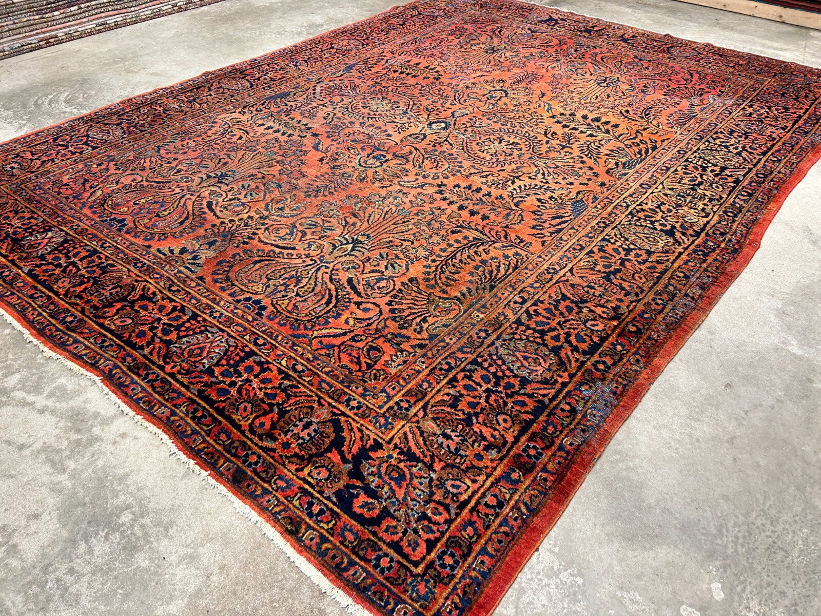 9'3"x12'7" Antique Fine Lamb Wool Sarouke Rug Hand-knotted Carpet