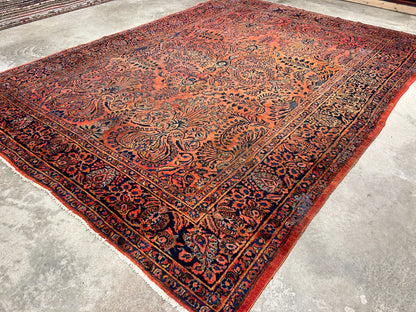 9'3"x12'7" Antique Fine Lamb Wool Sarouke Rug Hand-knotted Carpet