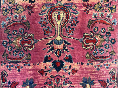 2'7"x4'10" Antique Hand-Knotted 100% Wool Pile Sarouke Area Rug - Carpet