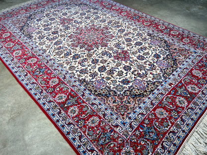 6'9"x10'1" Extra-Fine Hand-Knotted Wool & Silk Blend Isfahane Carpet - Area Rug