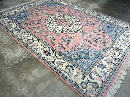 6'2"x8'10" Hand-Knotted 100% Wool Pile Tabrize Design Carpet - Area Rug