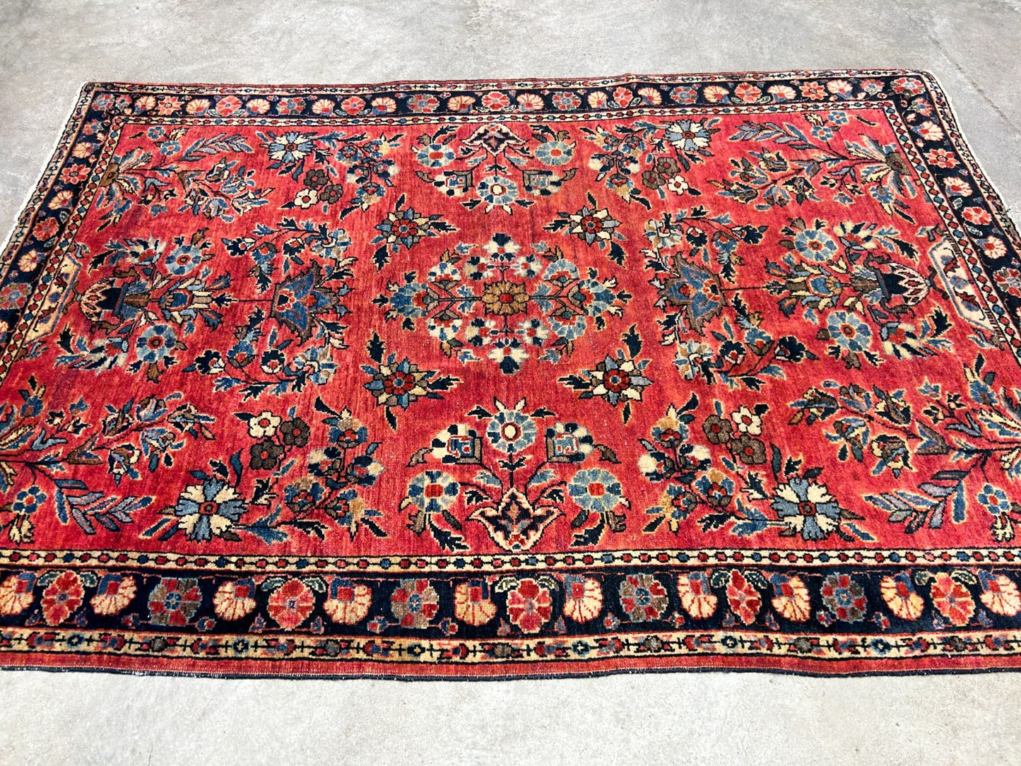 3'4"x4'10" Antique Hand-Knotted 100% Wool Pile Sarouke Mohajeran Rug