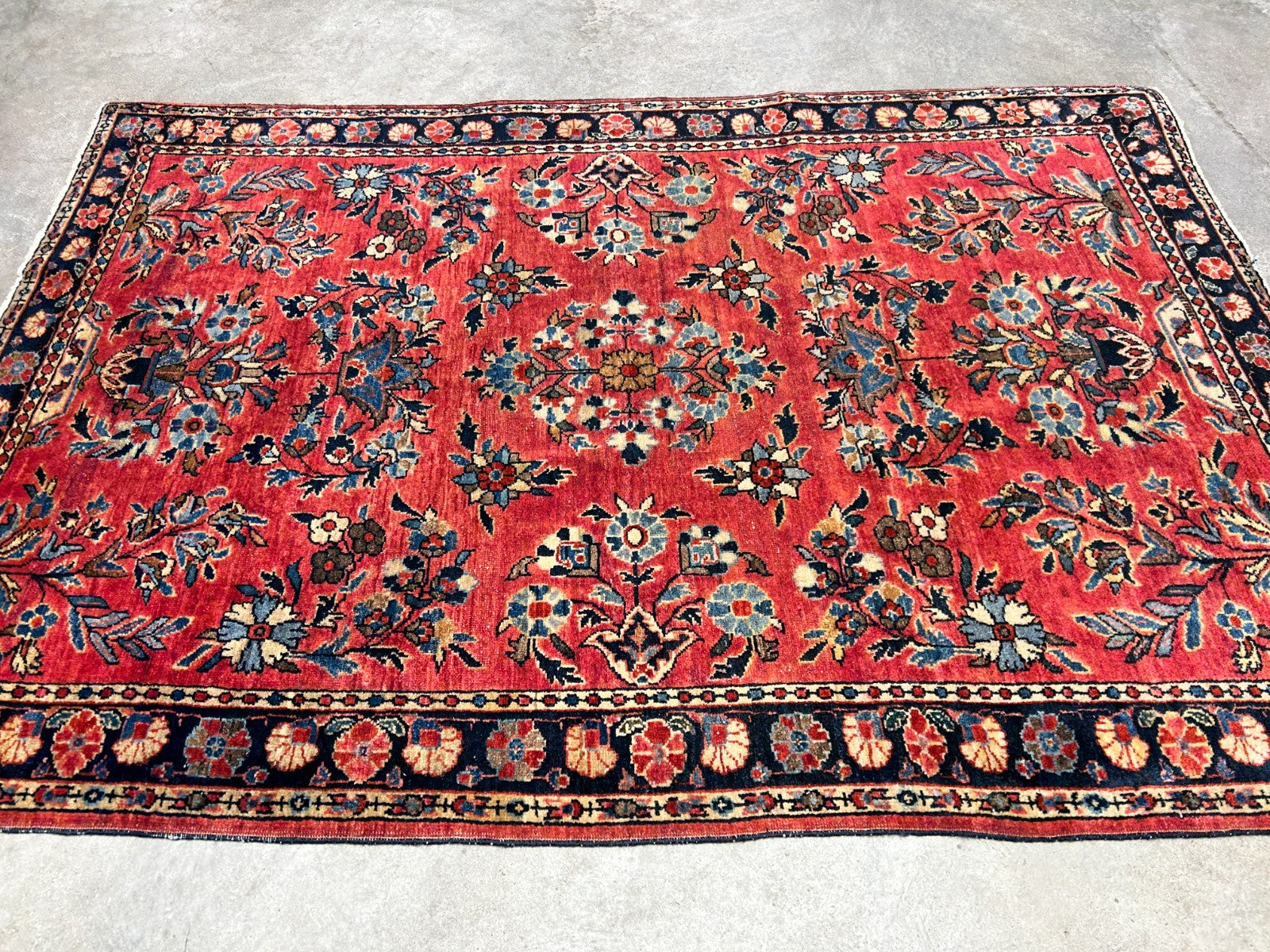 3'4"x4'10" Antique Hand-Knotted 100% Wool Pile Sarouke Mohajeran Rug