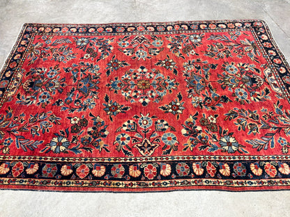3'4"x4'10" Antique Hand-Knotted 100% Wool Pile Sarouke Mohajeran Rug