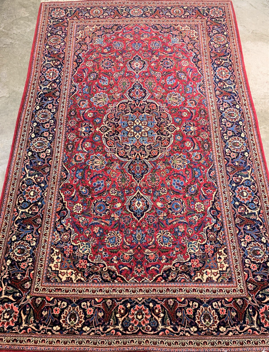 4'3" x 6'11'' Antique Hand-Knotted 100% Wool Pile Kashane Area Rug