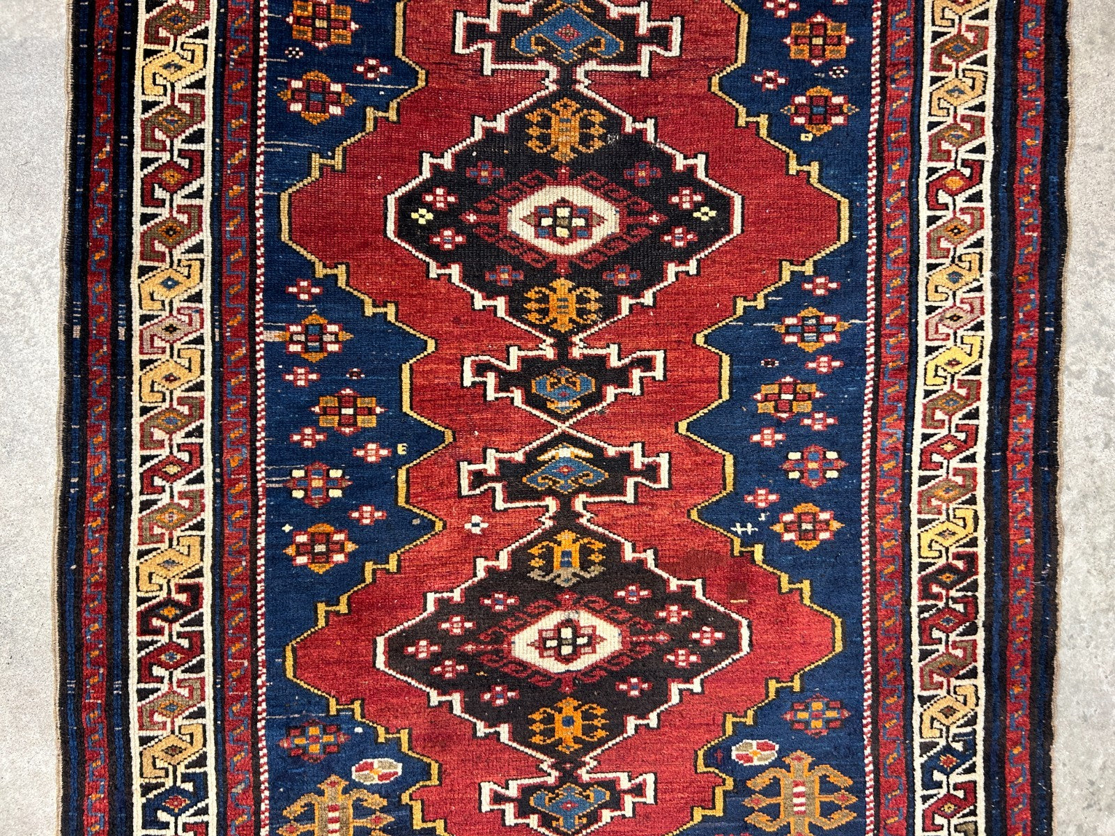3'6"x4'1" Antique Hand-Knotted 100% Wool Pile Caucasian Rug