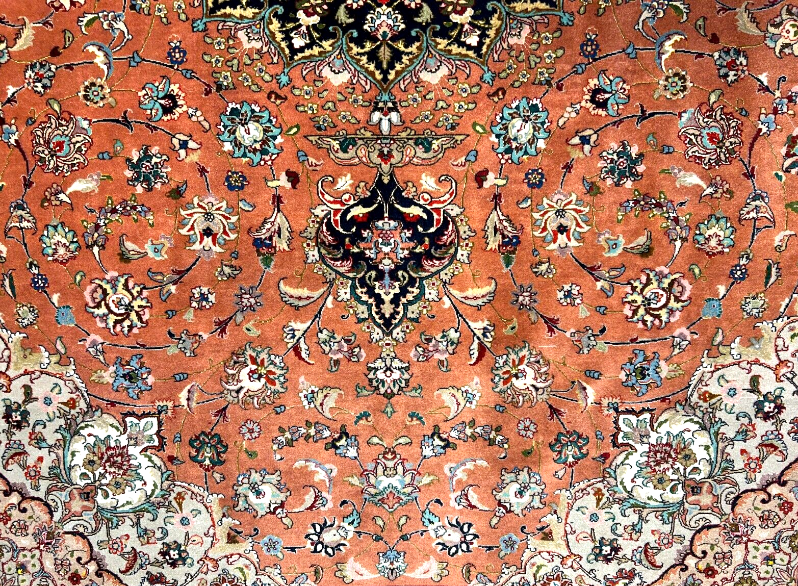 6'9"x10'2" Fine Hand-Knotted Wool & Silk Blend Tabrize Carpet - Area Rug