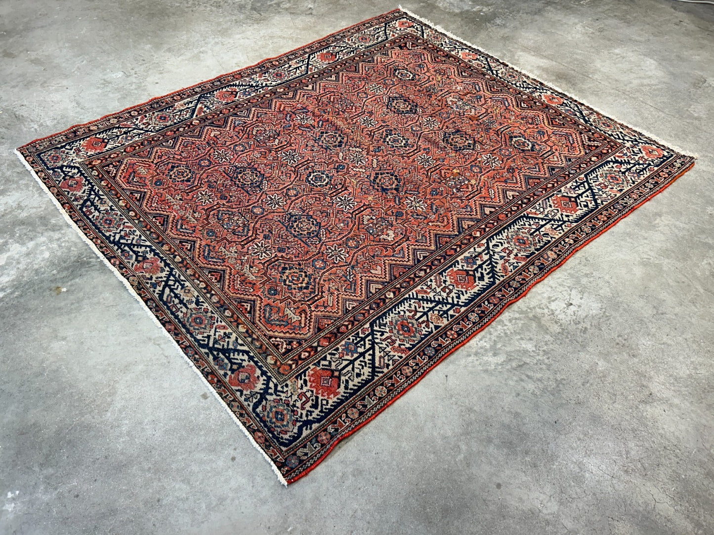 5'1"x6'1" Antique Hand-Knotted 100% Wool Pile Sennehe Area Rug - Carpet