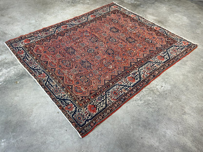 5'1"x6'1" Antique Hand-Knotted 100% Wool Pile Sennehe Area Rug - Carpet