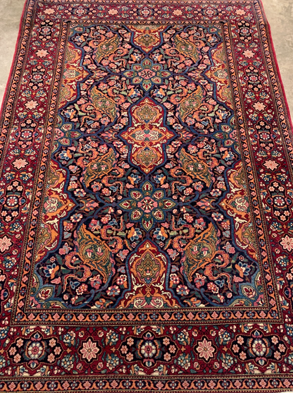 4'9"x6'10" Collector Antique Fine Hand-Knotted 100% Wool Pile Isfahane Rug