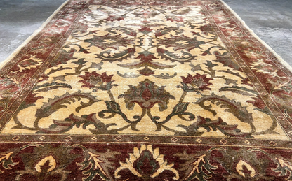 6'6"x9'6'' Hand-Knotted Indian Wool Pile Handmade Area Rug - Carpet