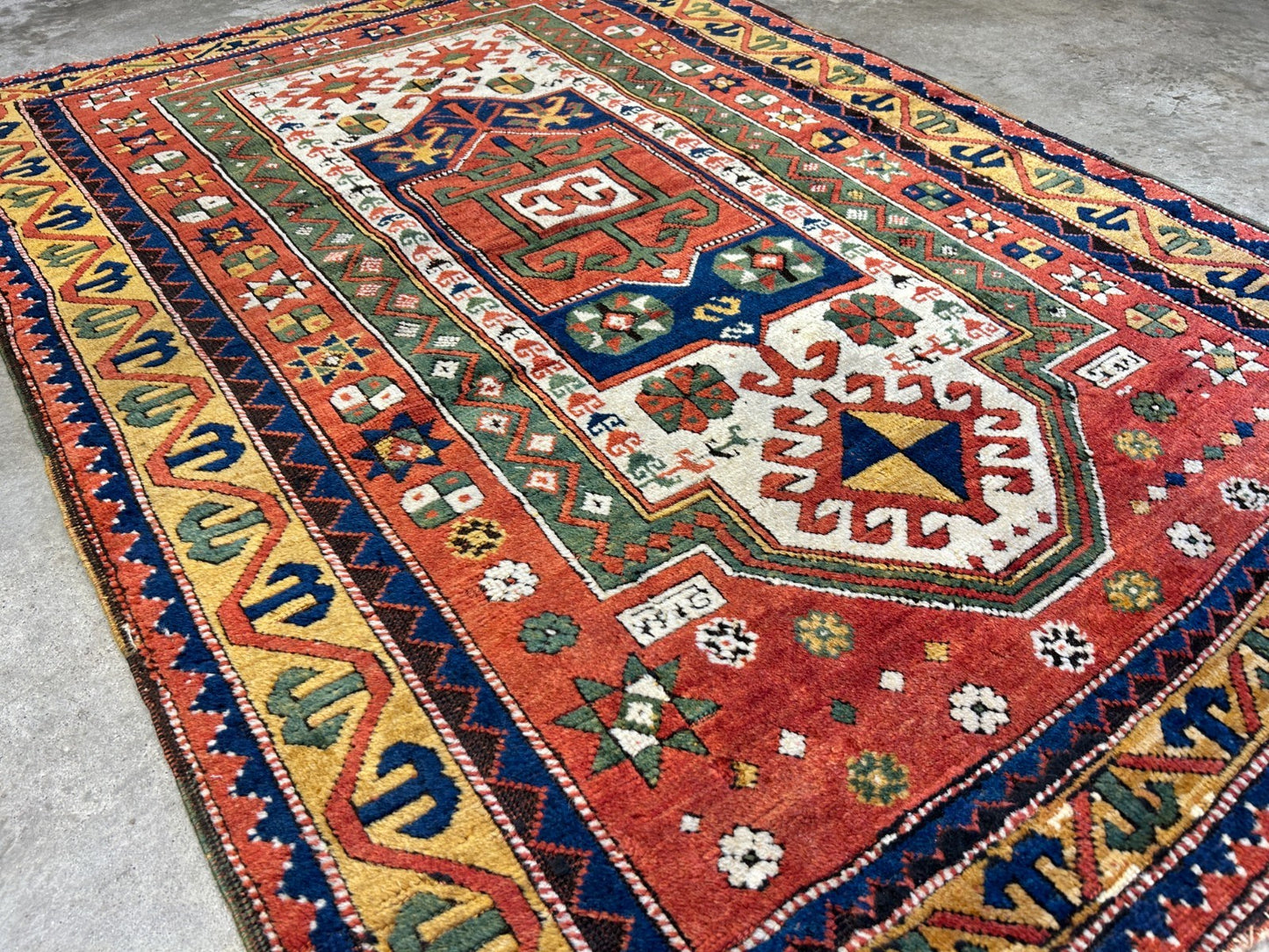 Collector Item -  3'4"x5'6" Antique Hand-Knotted 100% Wool Pile Kazak Rug