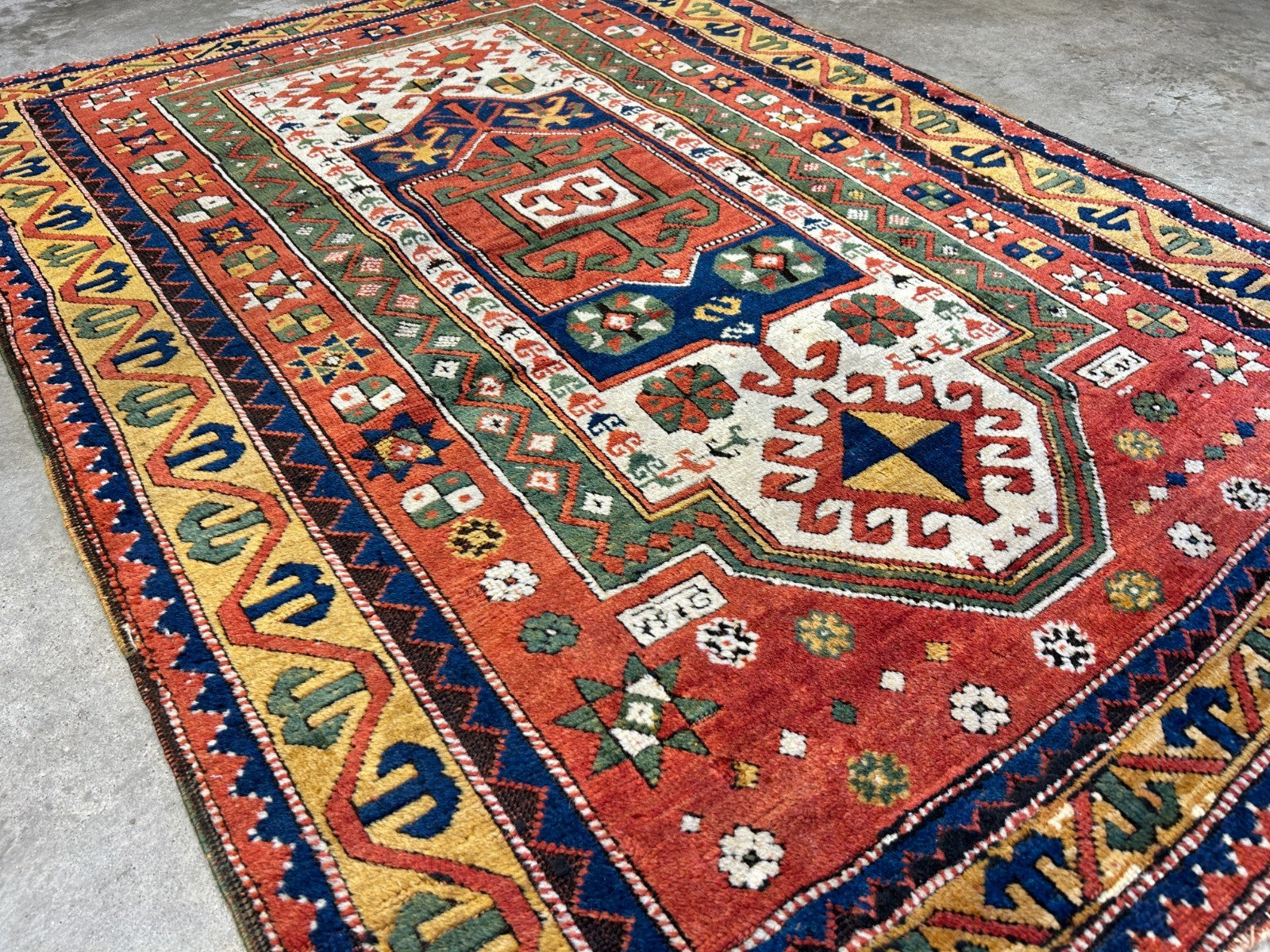 Collector Item -  3'4"x5'6" Antique Hand-Knotted 100% Wool Pile Kazak Rug