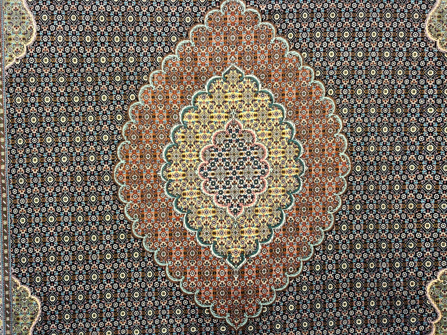 6'7"x9'9" Fine Hand-Knotted Wool & Silk Blend Tabrize Mahi Carpet - Area Rug