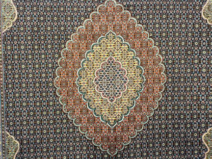 6'7"x9'9" Fine Hand-Knotted Wool & Silk Blend Tabrize Mahi Carpet - Area Rug