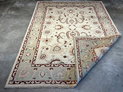 7'1"x9'1" Hand-Knotted 100% Wool Pile Indian Arut Carpet - Area Rug