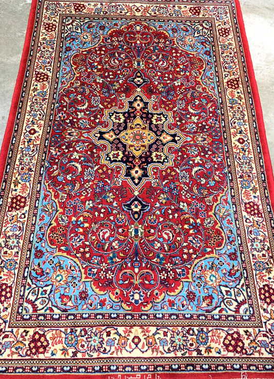 Pre-1900  4'3" x 6'10" Very-Fine Hand-Knotted 100% Wool Sarouke Rug